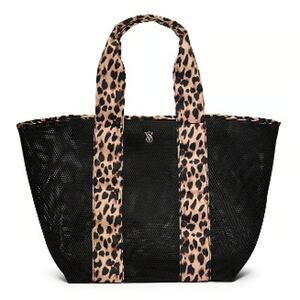 VS Victoria's Secret Leopard Mesh Tote Top Zip Closure Bag Black NEW